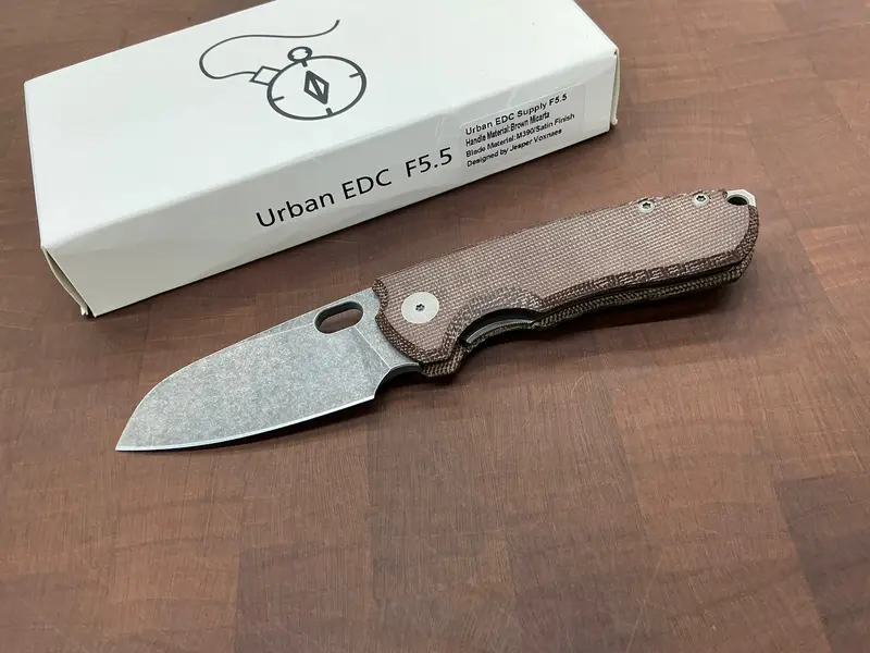 Pre-Owned Urban Edc F5.5 Folding Knife – Jesper Voxnes Design, M390 Steel & Brown Micarta Scales 1