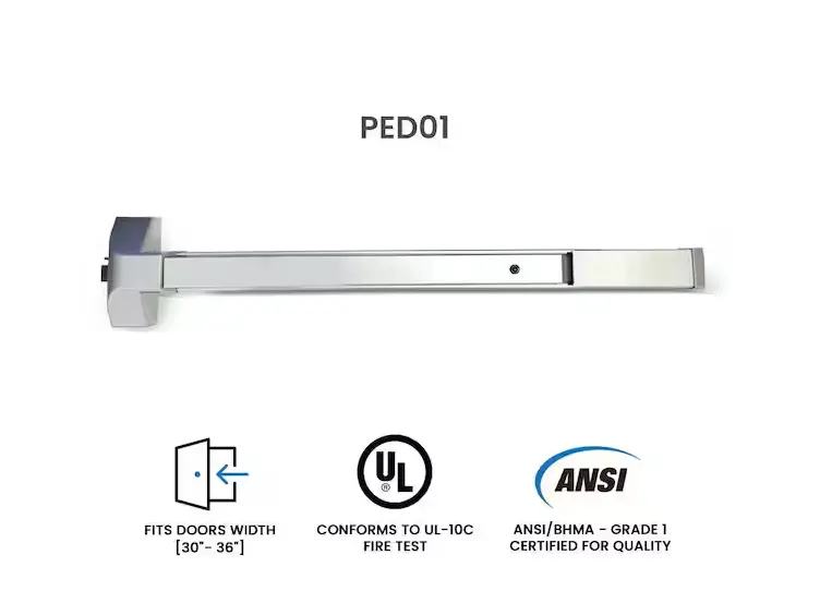 Premier Lock Heavy-Duty Panic Exit Bar – 33" Length, Compatible With 30"–36" Doors 1