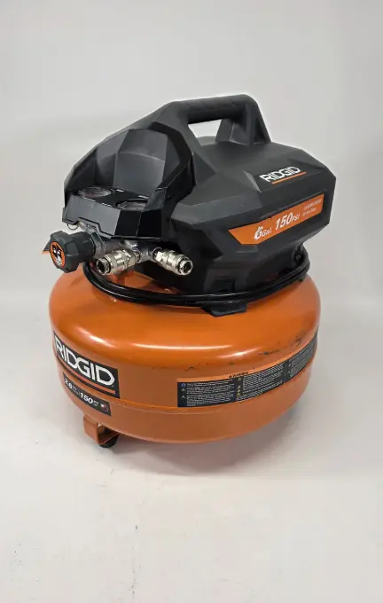 Ridgid 6-Gallon Oil-Free Pancake Air Compressor – 150 Psi Portable Jobsite Model With Dual Gauges & Twin Quick-Connect Fittings 1