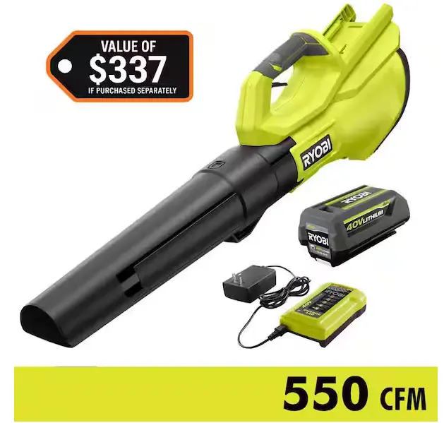Ryobi 40V Cordless Leaf Blower — 120 Mph / 550 Cfm, Includes 4.0 Ah Battery & Charger 1