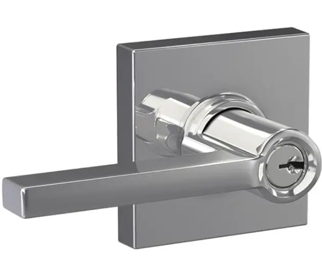 Schlage Latitude F51A Lever Handle – Collins Trim Keyed Entry Lock In Satin Nickel 1
