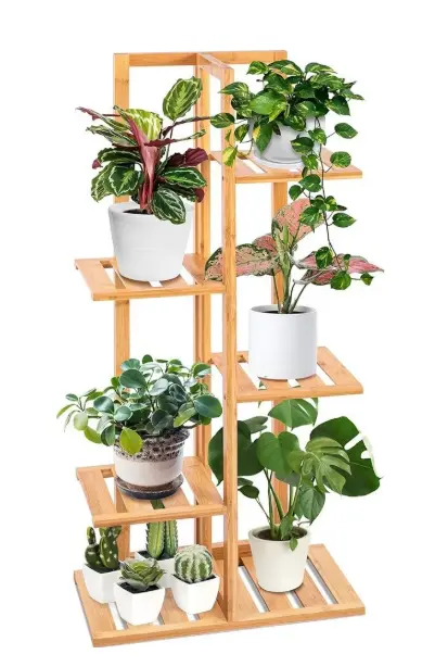 Serenelife Natural Bamboo 5-Tier Vertical Plant Stand – Eco-Conscious Indoor Garden Shelf 1
