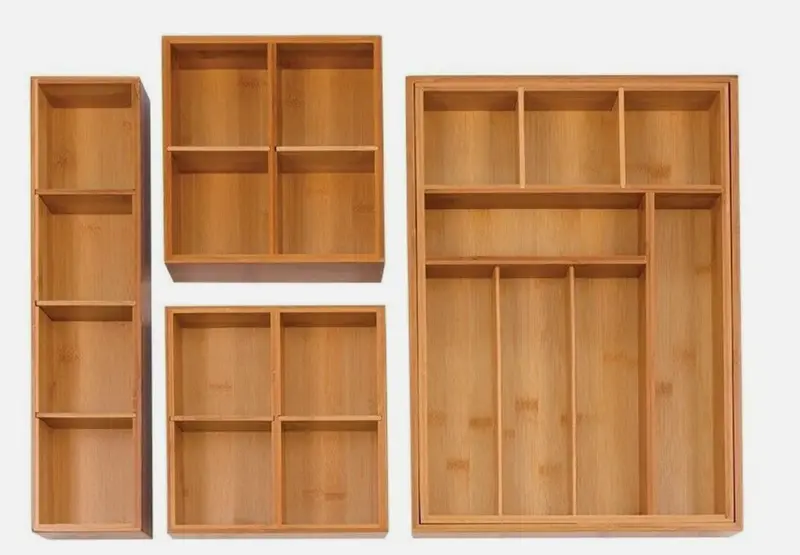 Seville Classics Expandable Bamboo Drawer Organizer – 4-Piece Modular Set 1
