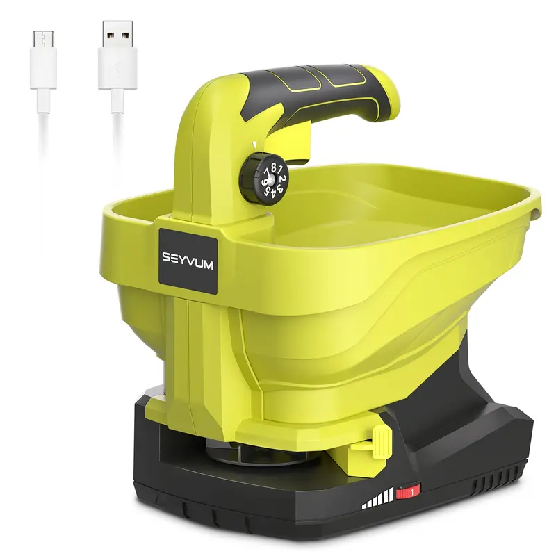 Seyvum Rechargeable Handheld Spreader – Covers Up To 7,500 Sq. Ft. For Seed, Fertilizer, Salt, Or Ice Melt 1