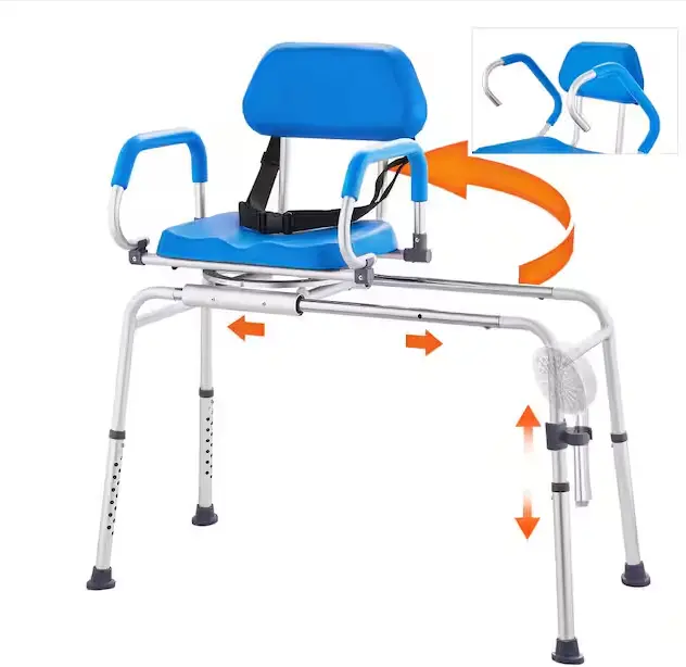 Sliding Tub Transfer Bench – 13-Inch Width, Reversible Backrest, White Freestanding Design 1