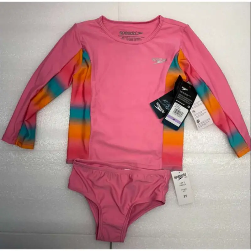 Speedo Girls’ Uv Protection Rash Guard Set – Long-Sleeve Swim Shirt & Bottom, Size 3T 1