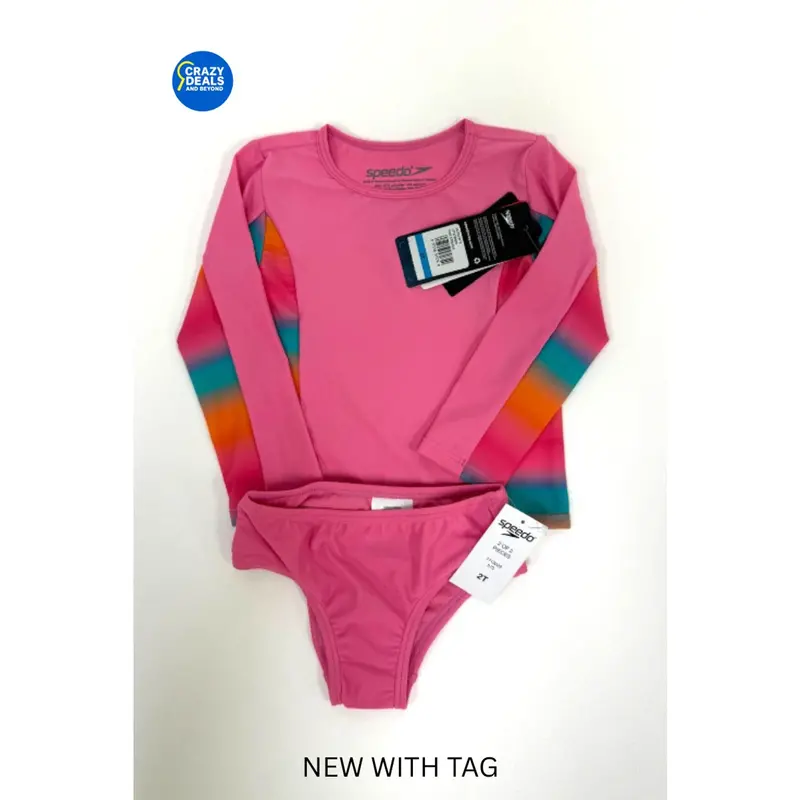 Speedo Girls' Uv Protection Rashguard Set – Long Sleeve Swim Shirt, Size 2T 1