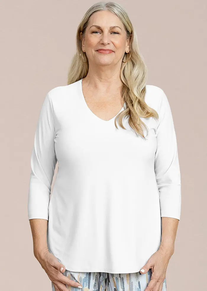 Sympli Soft V-Neck Top With 3/4-Length Sleeves 1