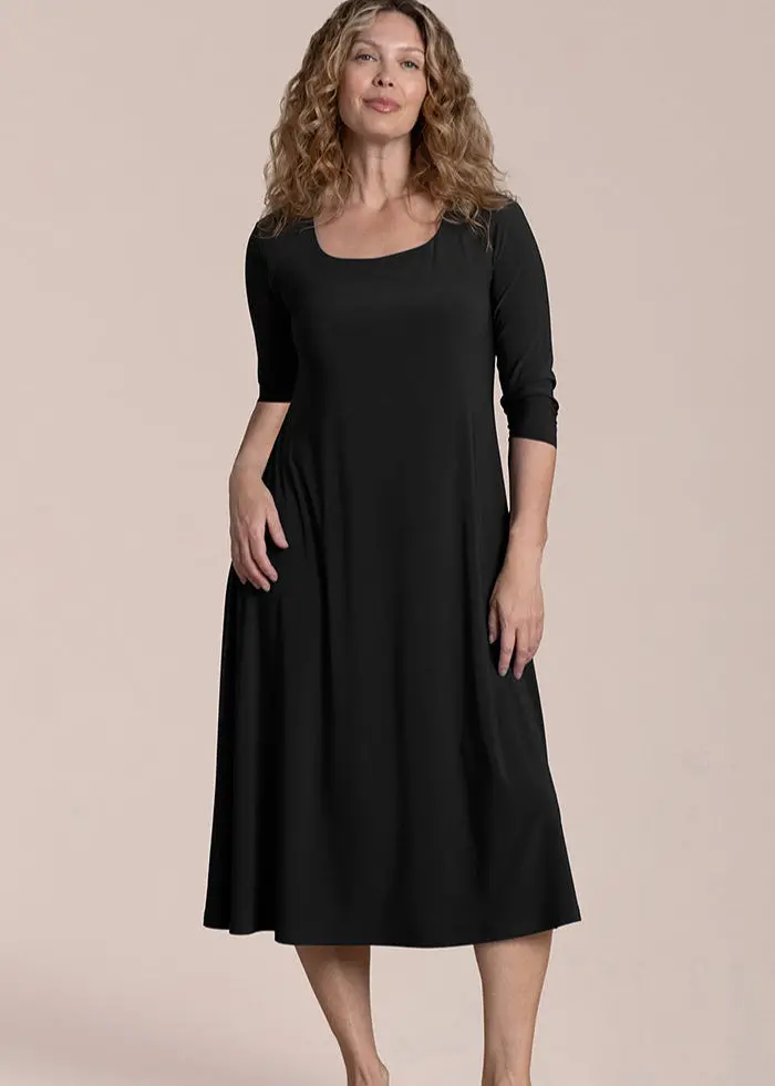 Sympli Square-Neck Fit-And-Flare Dress With 3/4 Sleeves 1