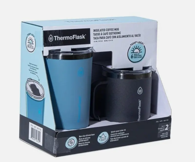 Thermoflask Insulated Coffee Mug Set – 2-Pack (Blue & Black), Vacuum-Sealed Travel Cups 1
