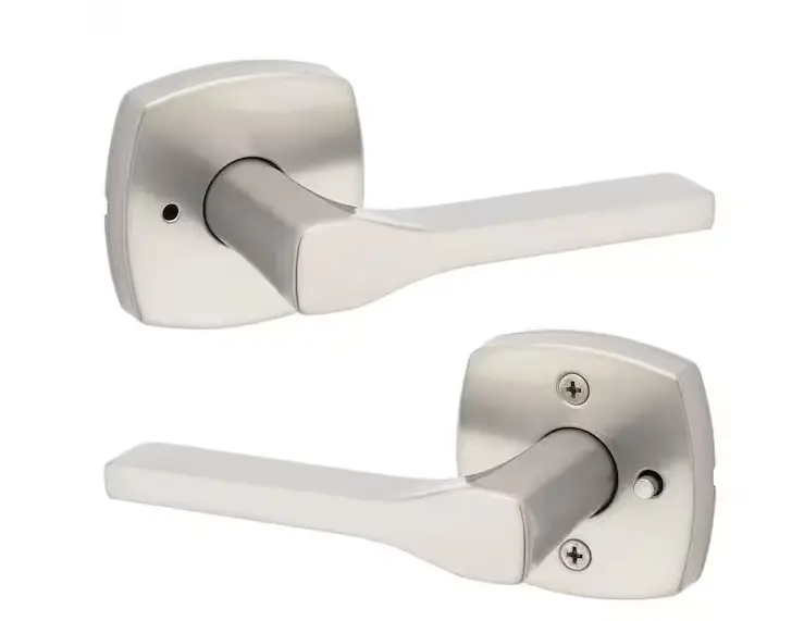 Tripoli Satin Nickel Privacy Door Handle – Modern Soft-Rose Bed/Bath Lever Set 1