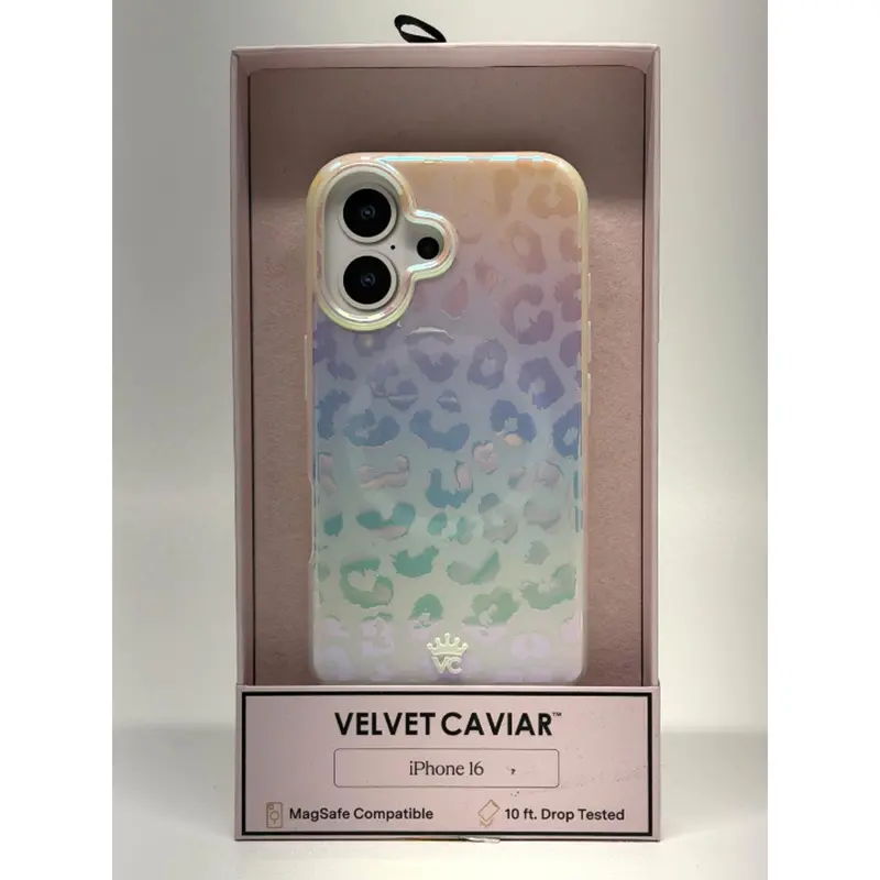 Velvet Caviar Magsafe Iphone 16 Case – White Opal Leopard Design 1