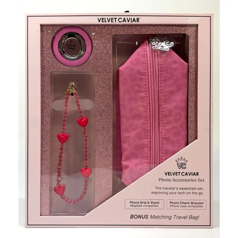 Velvet Caviar Pink Phone Grip, Stand, And Travel Accessory Kit With Charms 1