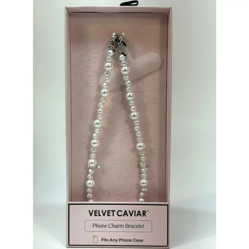 Velvet Caviar White Pearl Phone Charm – Stylish Universal Cellphone Accent 1