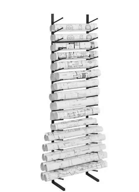 Vertical 16-Tier Hanging Poster & Blueprint Roll Holder – Dual-Roll Capacity Per Tier, Black 1