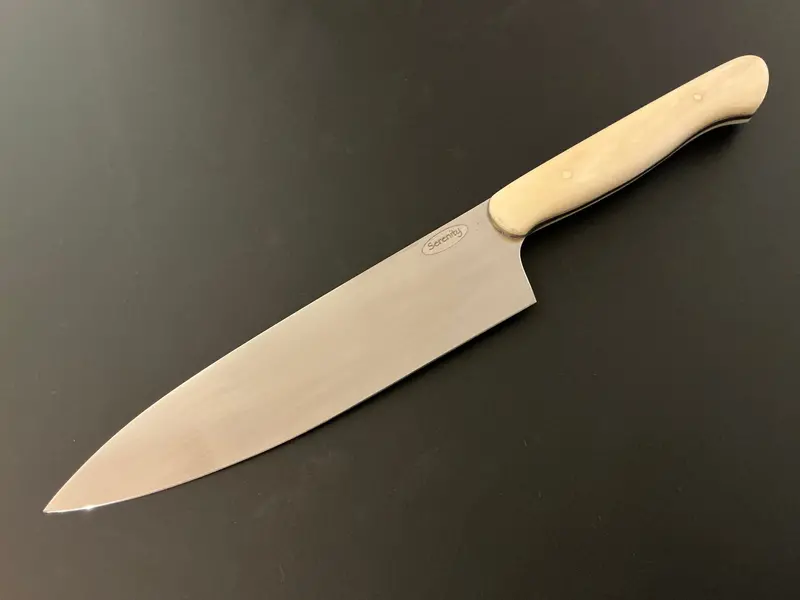 White Cpm154 Gyuto Knife With Ergonomic Camel Bone Handle 1